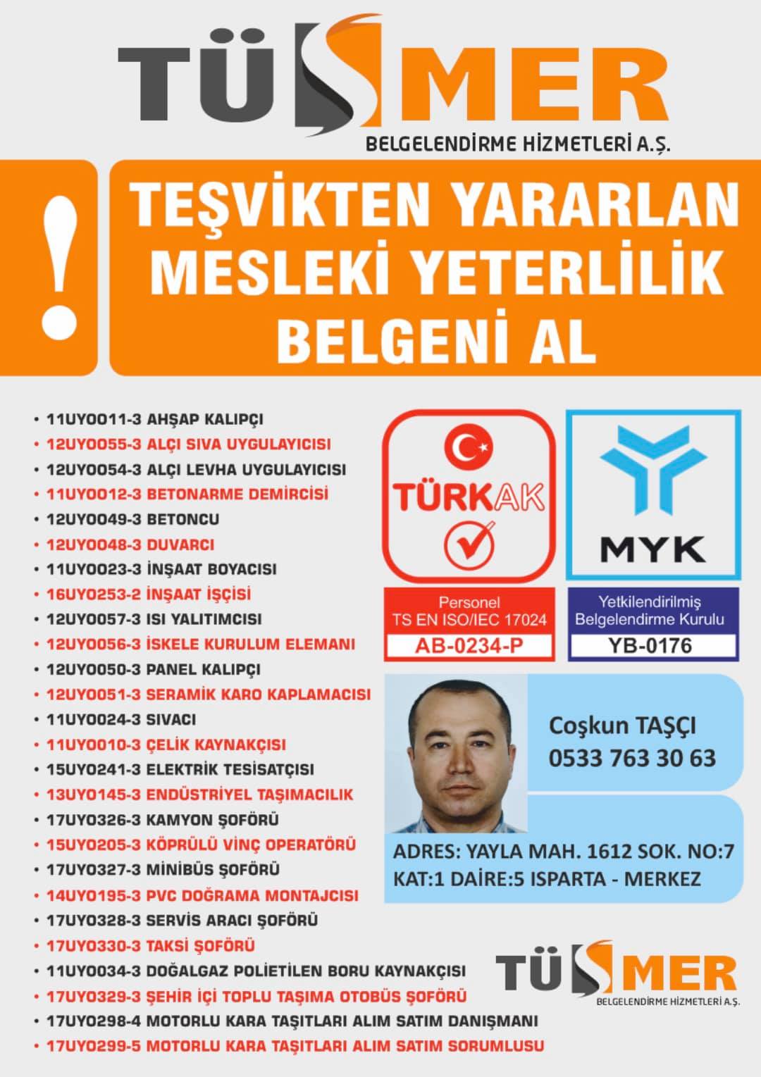 Tatvan Bitlis Myk inşaat kalıpcı Belgesi Myk Mesleki Yeterlilik Belgesi